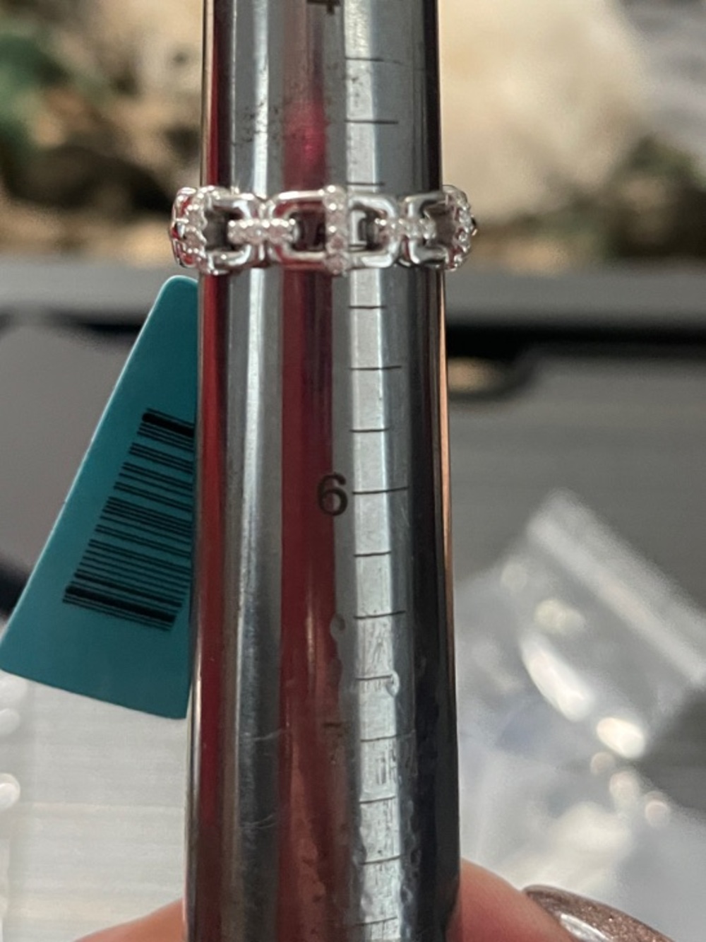 Sterling Silver Link Chain Ring with Moissanite accents